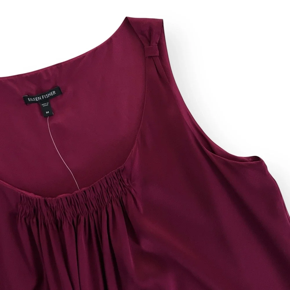 Eileen Fisher Women Med M Hibiscus Red Stretch Silk Charmeuse Sleeveless Top NWT - Picture 5 of 14